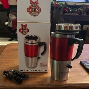 Heated Travel Mug - Red and Silver